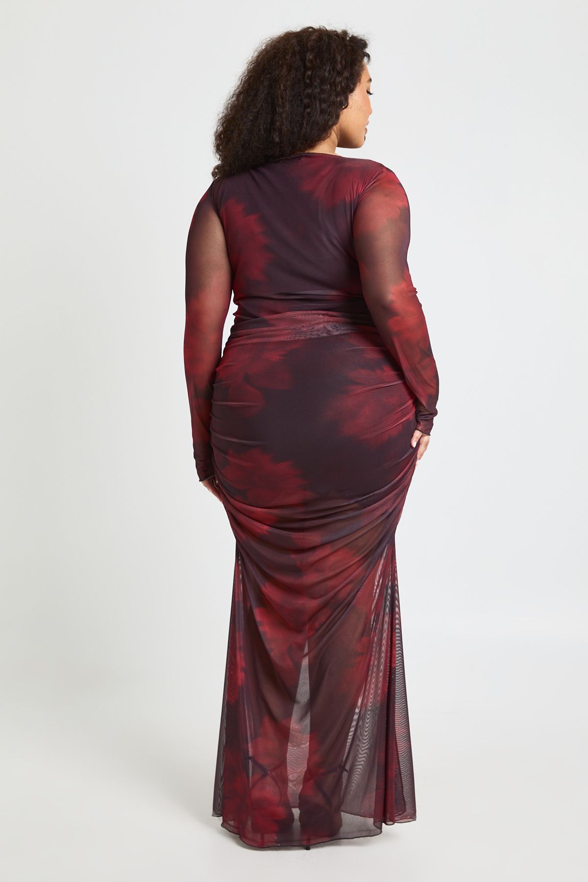 Plus Floral Ruched Mesh Maxi Dress - Image 2