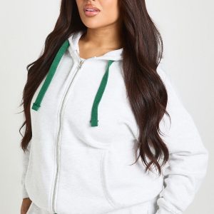 Plus Contrast Drawcord Oversized Zip Up Hoodie