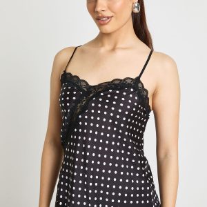Polka Satin Lace Mix Asymmetric Cami