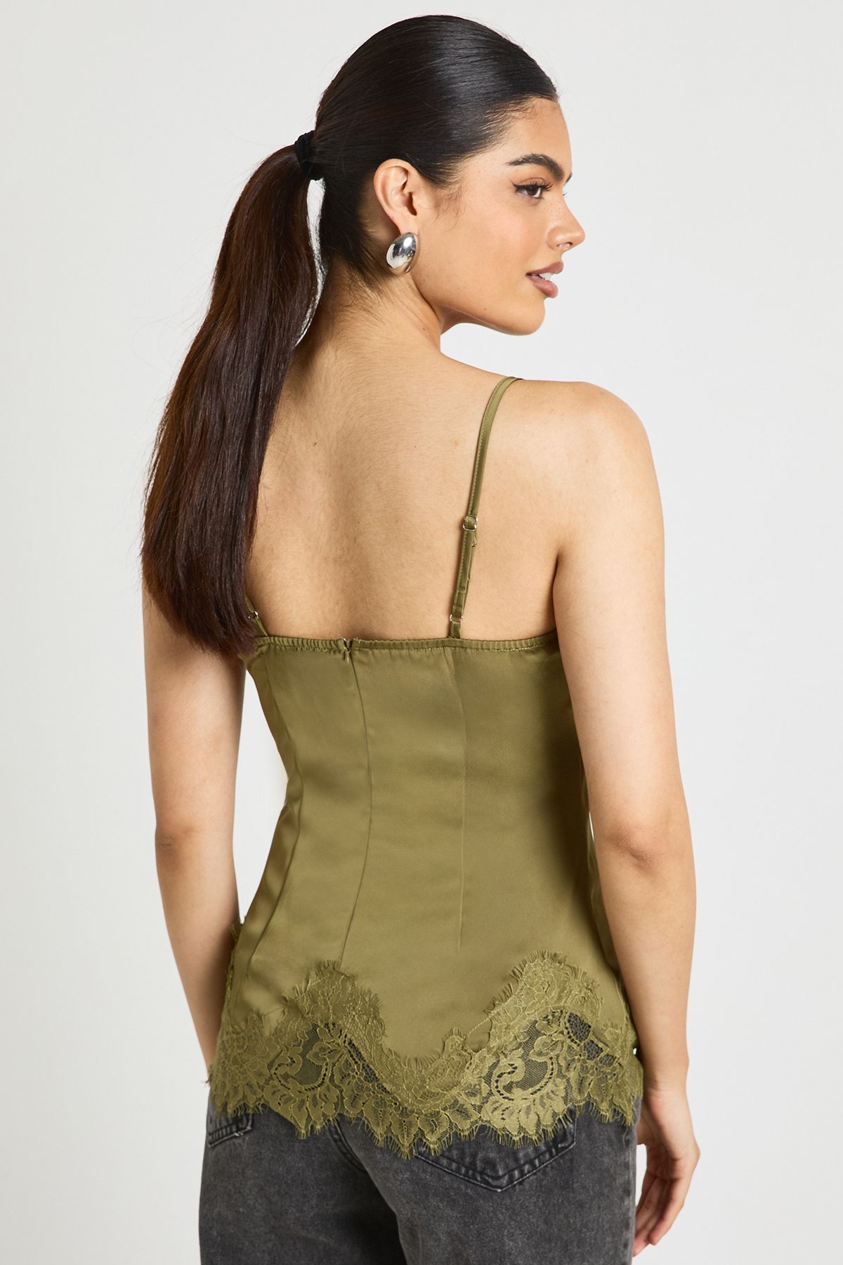 Lace Trim Satin Cami Top - Image 2