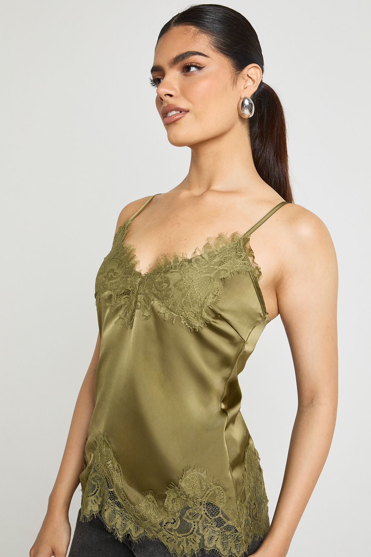 Lace Trim Satin Cami Top - Image 3