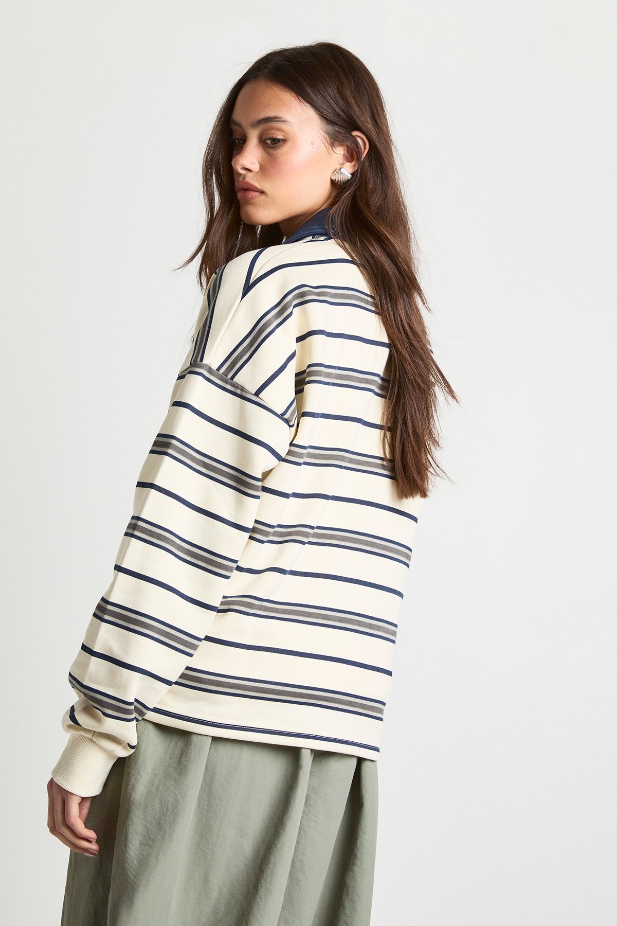 Striped Oversized Rugby Sweatshirt - Image 2