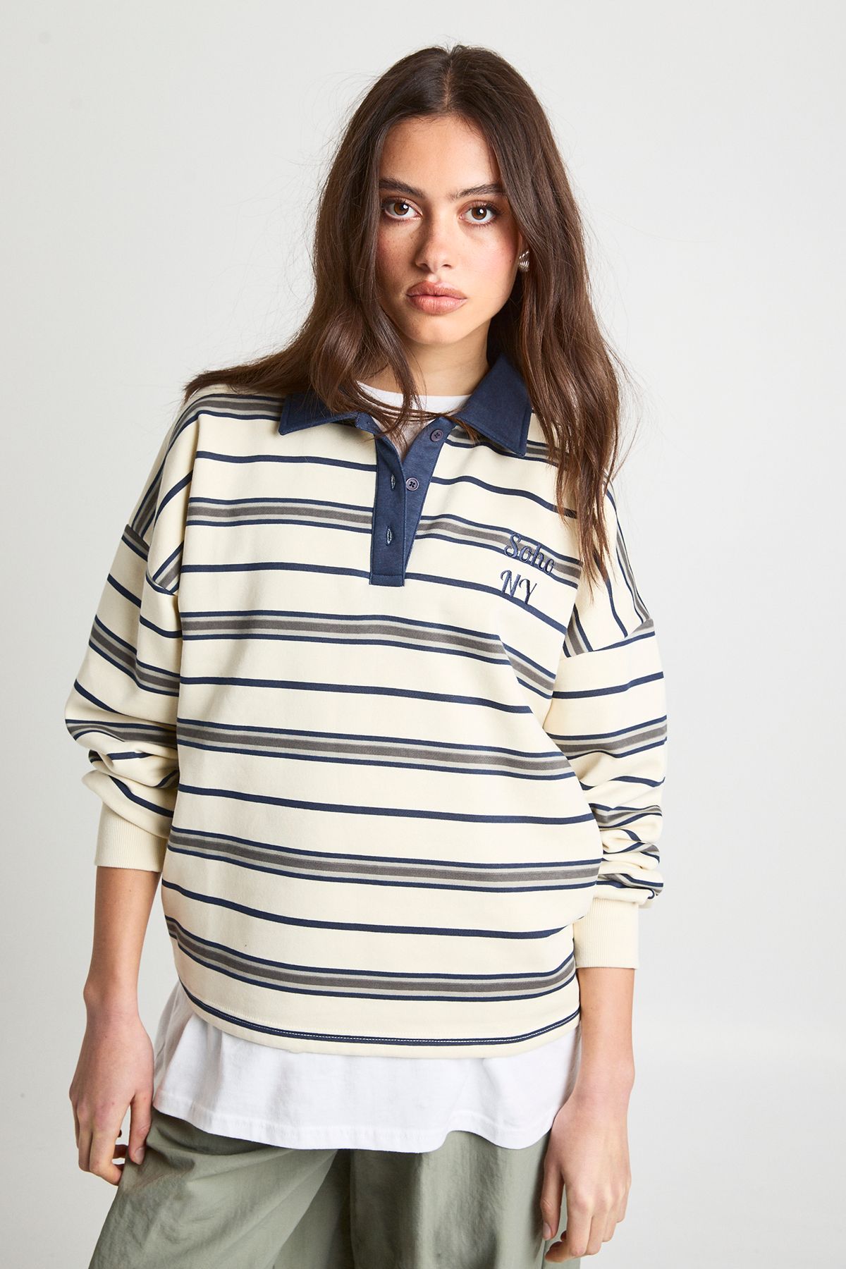 Striped Oversized Rugby Sweatshirt - Image 3