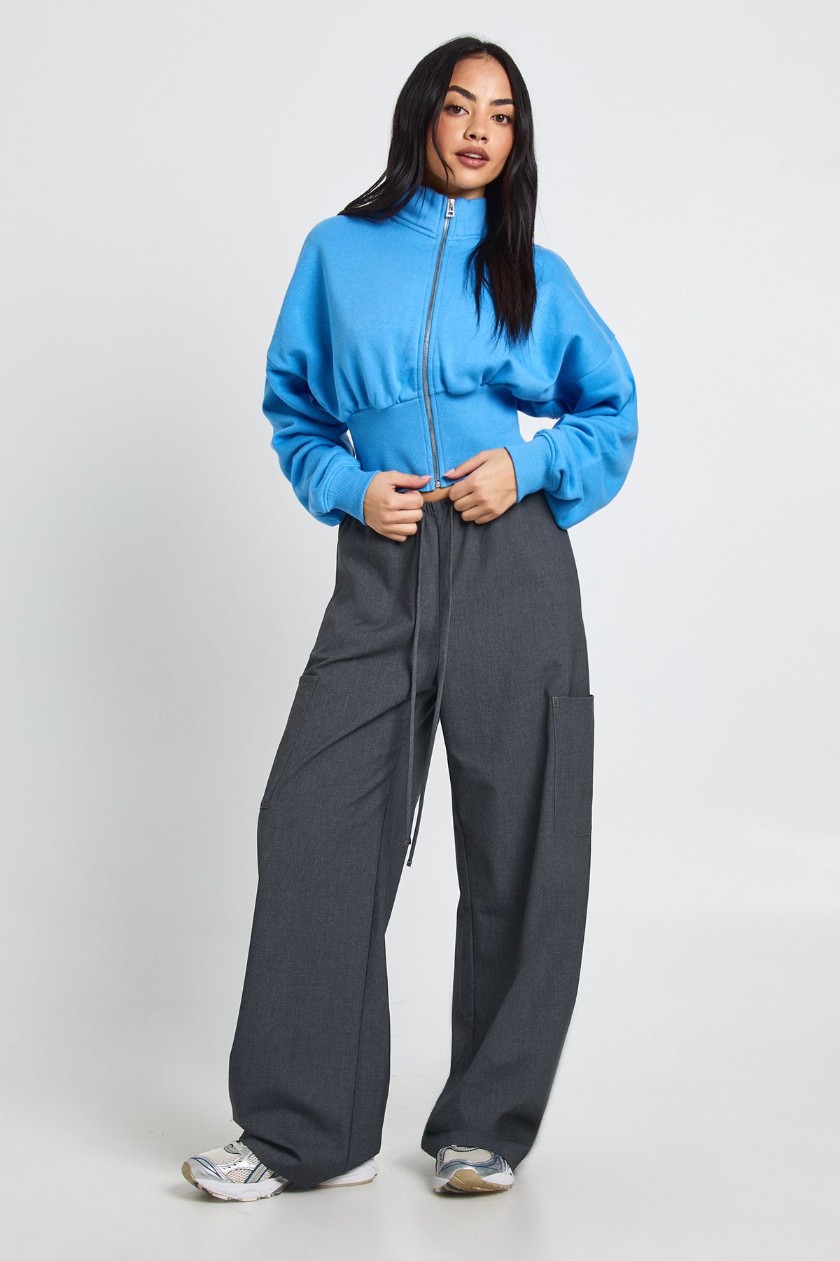 Funnel Neck Cinched Waist Zip Through - Image 3