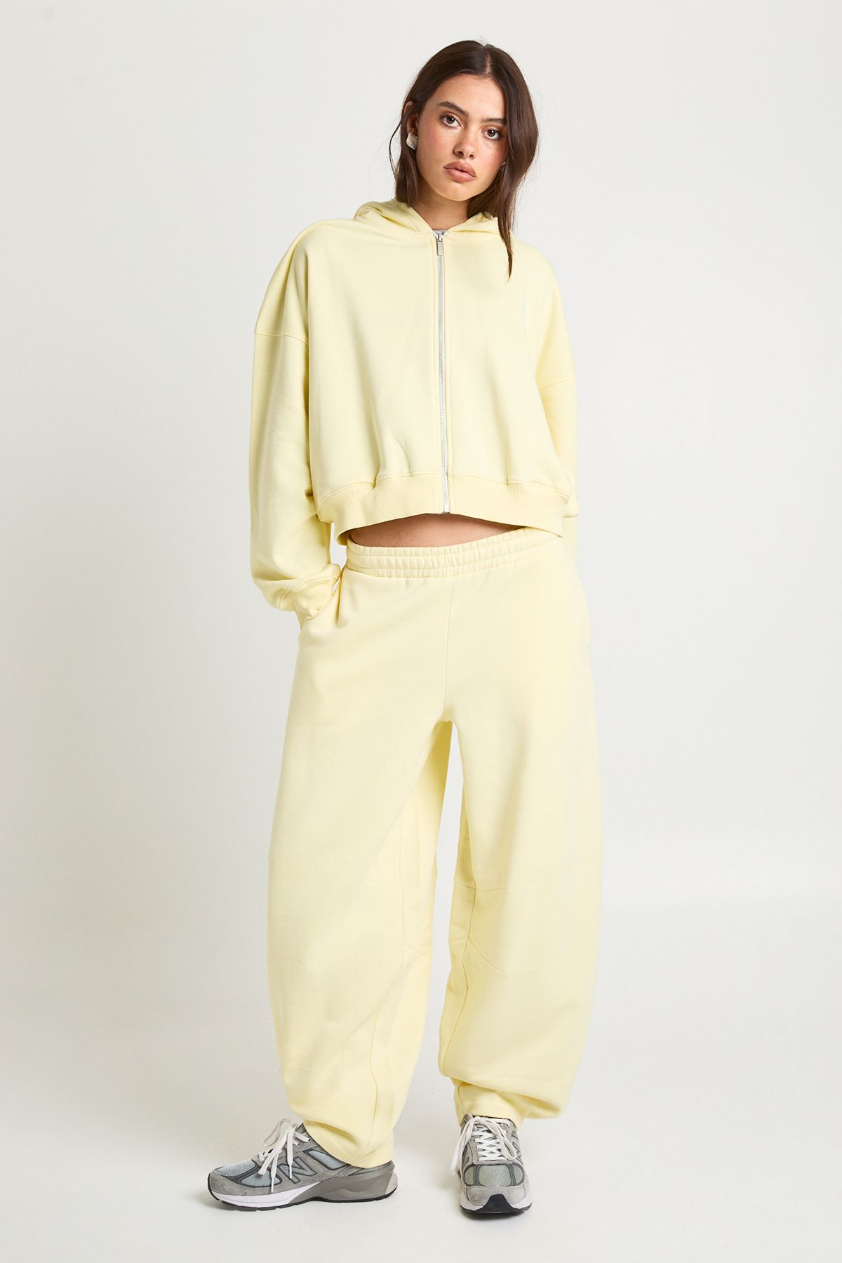 Boxy Zip Through Hoodie And Barrel Leg Jogger Tracksuit - Image 3