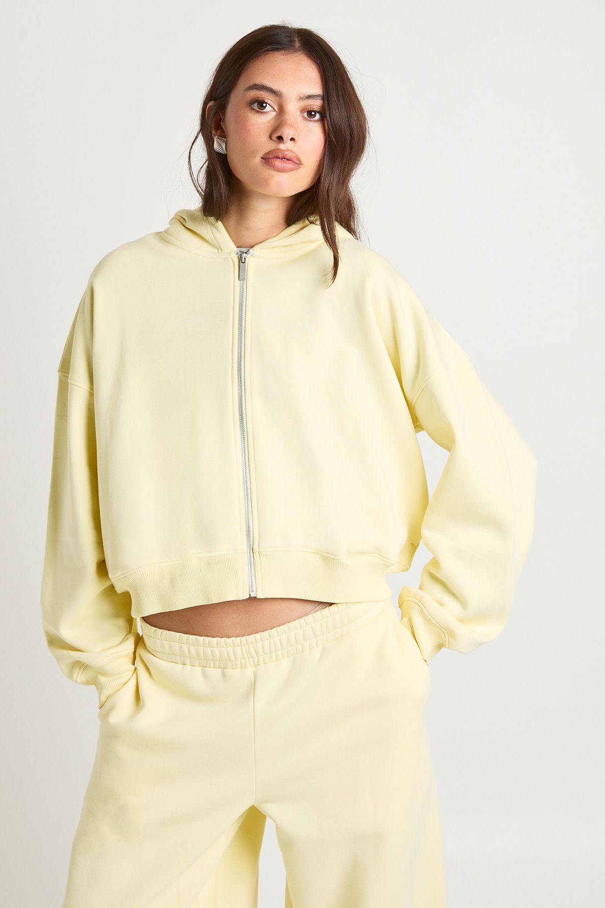 Boxy Zip Through Hoodie And Barrel Leg Jogger Tracksuit - Image 4