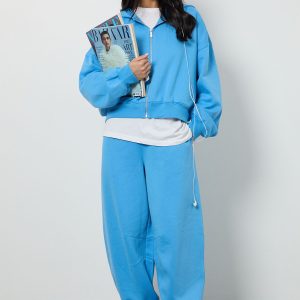 Boxy Zip Through Hoodie And Barrel Leg Jogger Tracksuit
