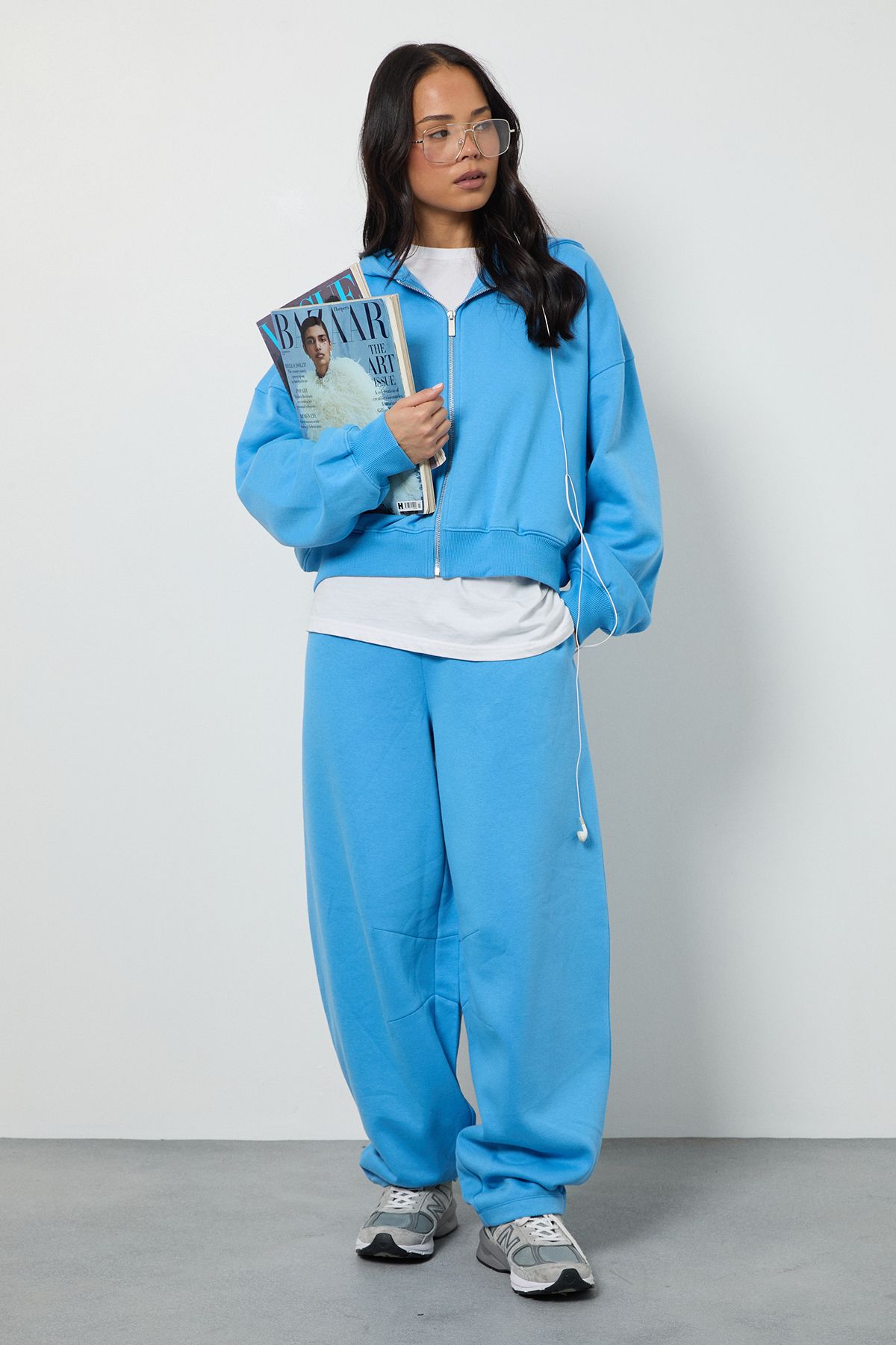 Boxy Zip Through Hoodie And Barrel Leg Jogger Tracksuit