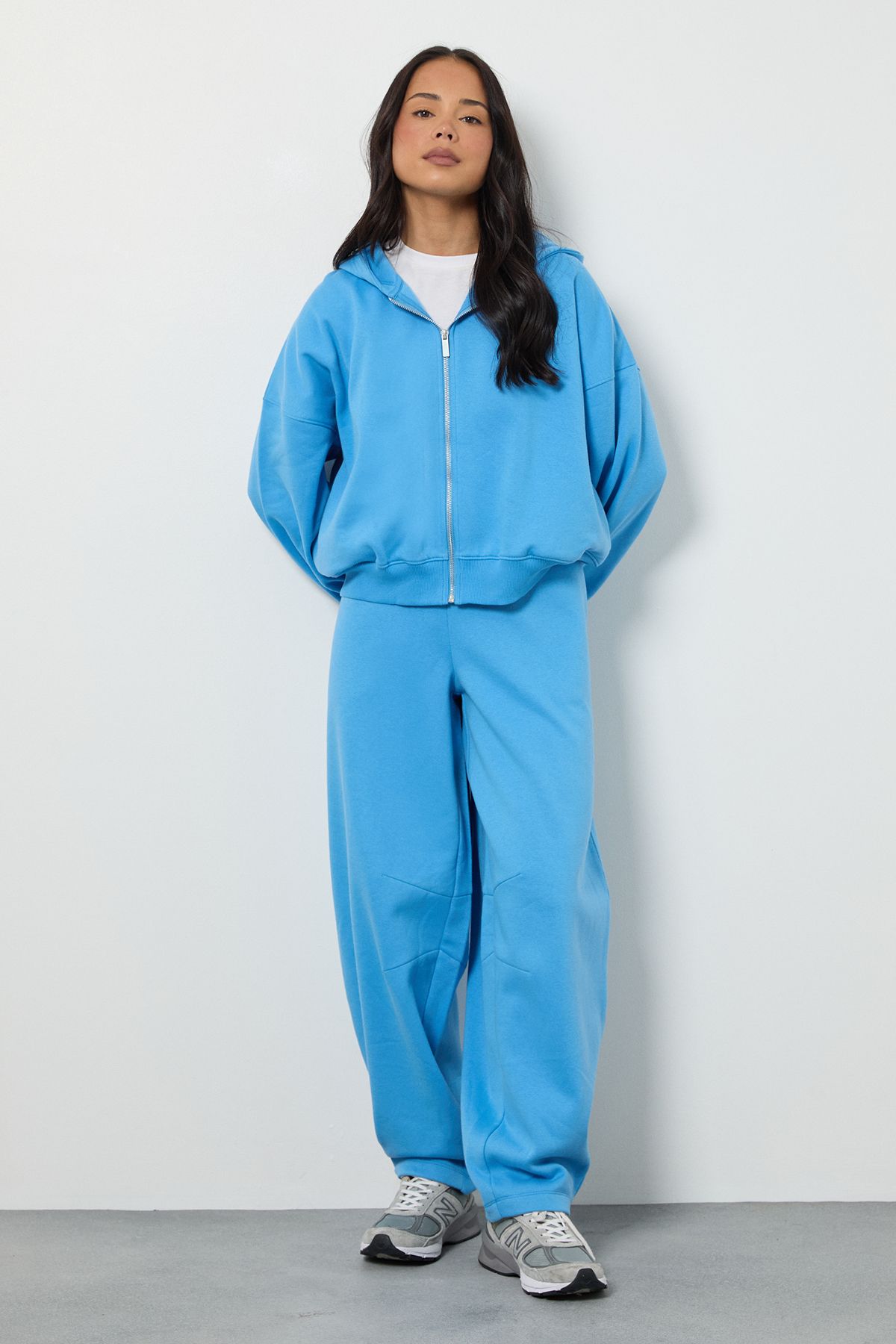 Boxy Zip Through Hoodie And Barrel Leg Jogger Tracksuit - Image 3
