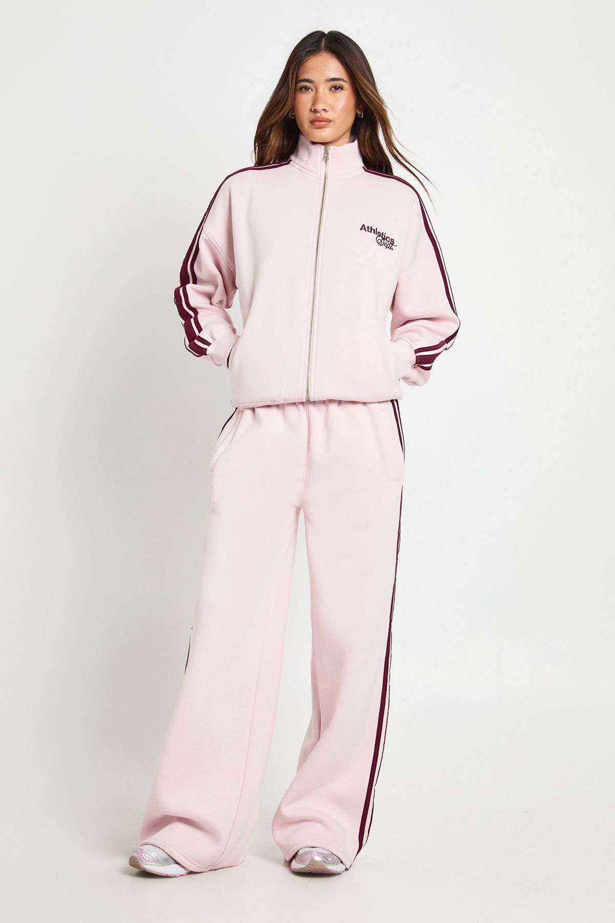 Side Stripe Funnel Neck Zip Through Sweatshirt