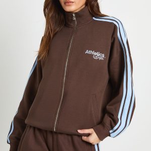 Side Stripe Funnel Neck Zip Through Sweatshirt