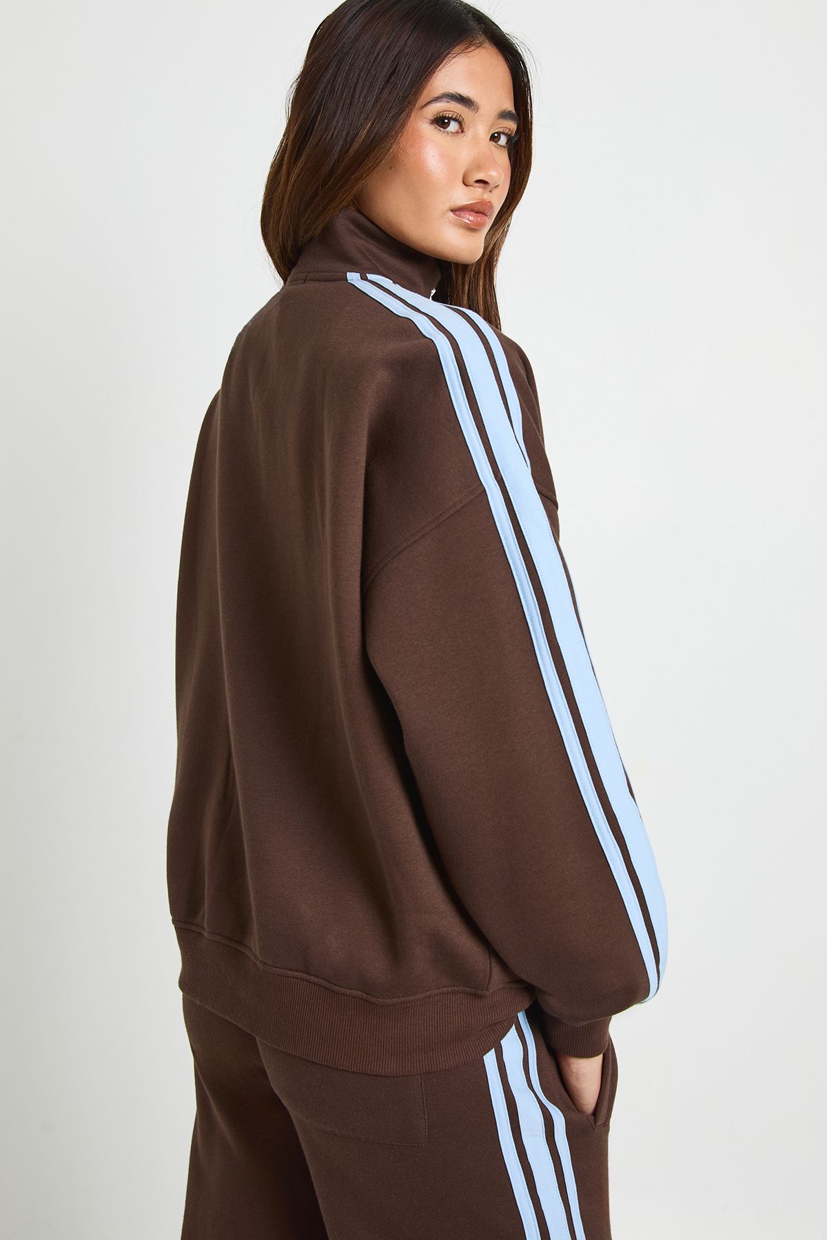 Side Stripe Funnel Neck Zip Through Sweatshirt - Image 2