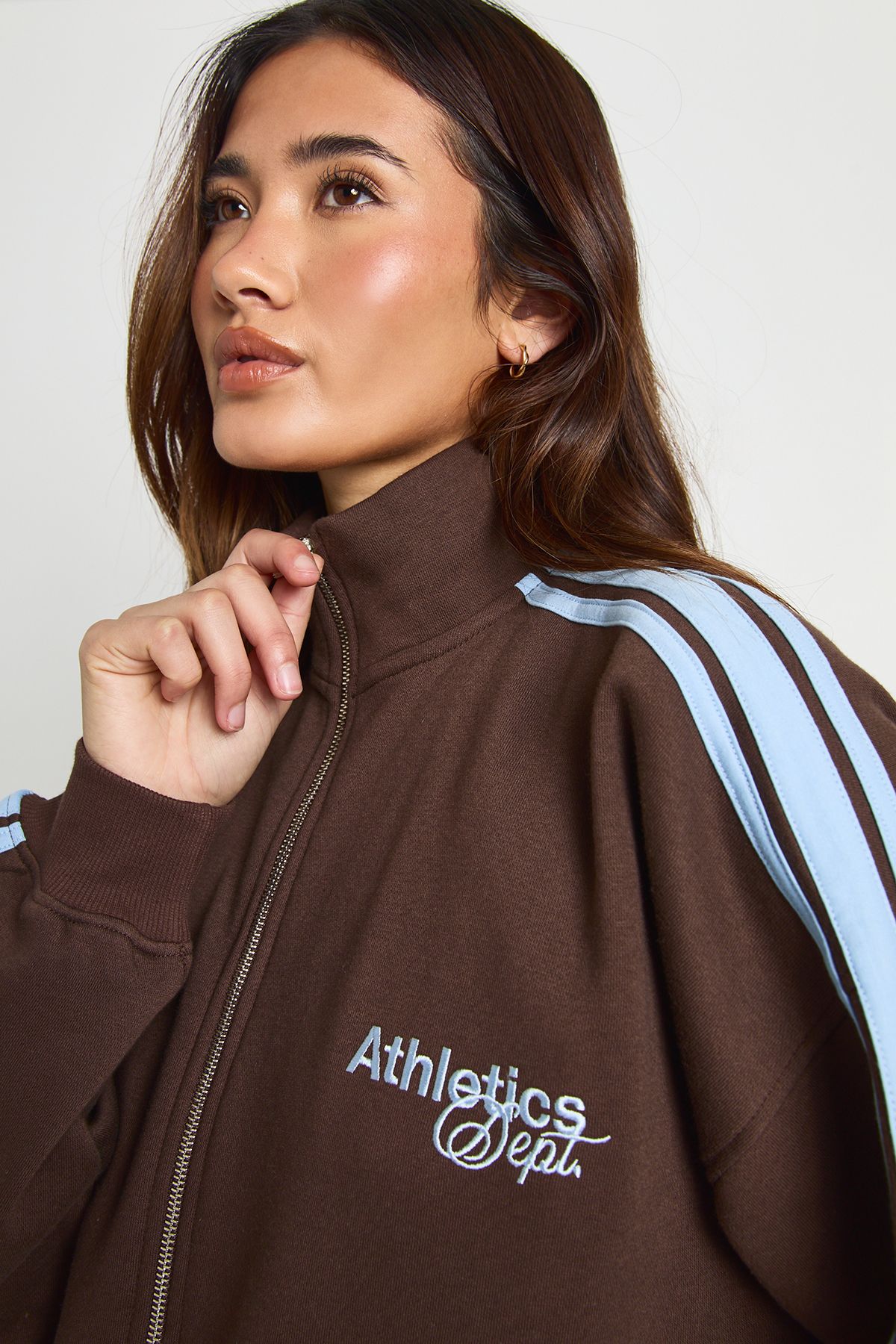 Side Stripe Funnel Neck Zip Through Sweatshirt - Image 4