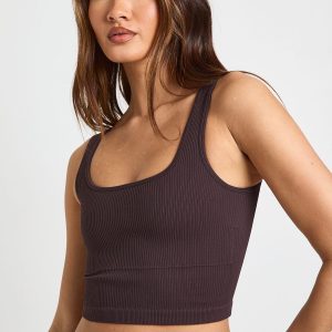 Contour Ribbed Padded Seamless Scoop Neck Active Top