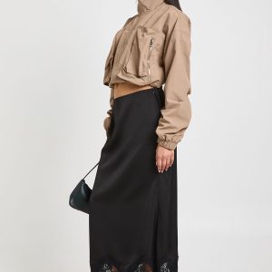 Lace Trim Satin Midaxi Skirt