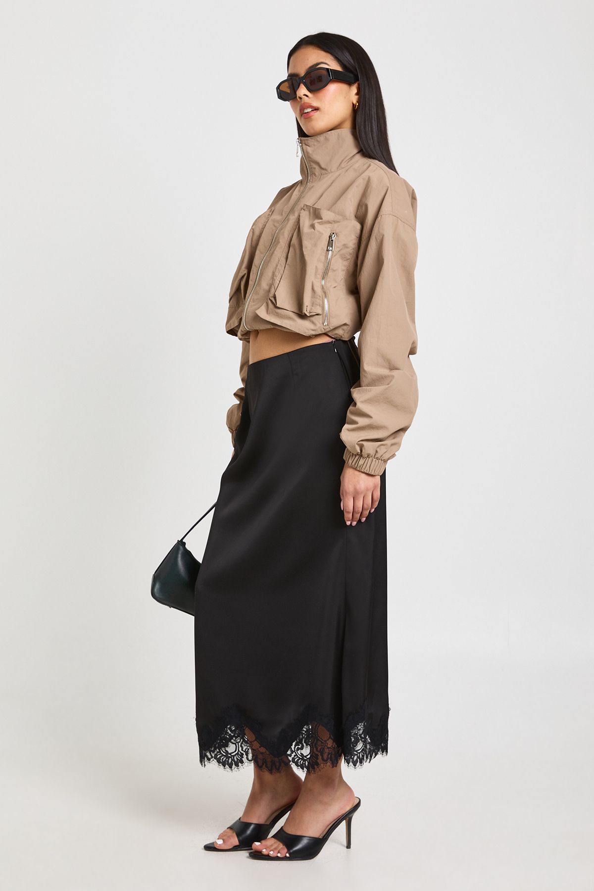 Lace Trim Satin Midaxi Skirt