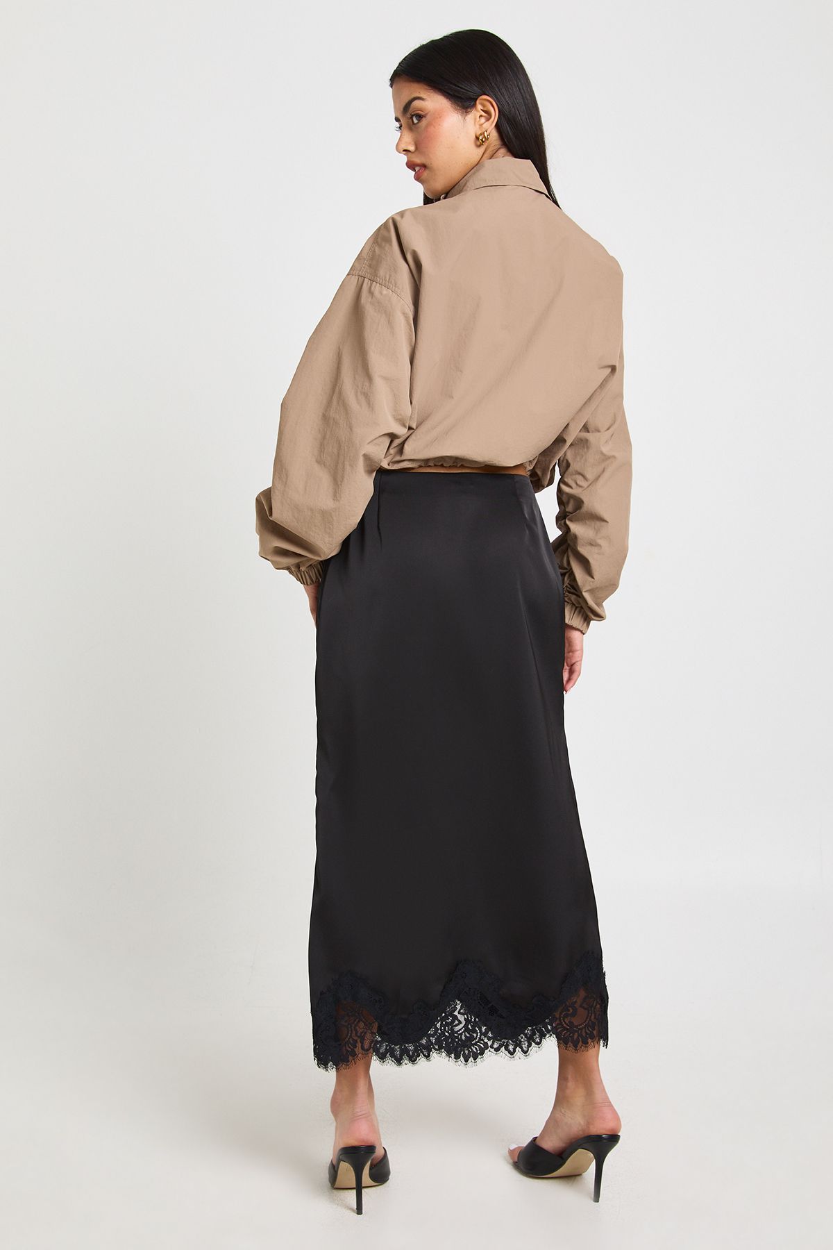 Lace Trim Satin Midaxi Skirt - Image 2