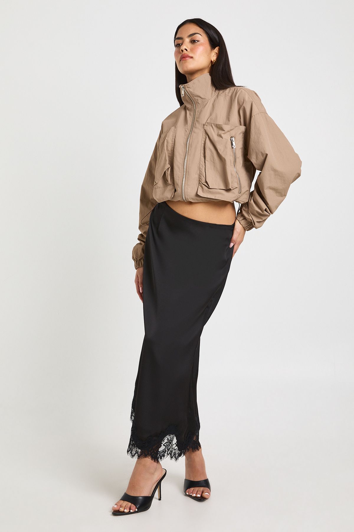 Lace Trim Satin Midaxi Skirt - Image 3