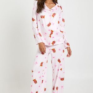 Maternity Highland Cow Print Long Sleeve Shirt And Trousers Pyjama Set