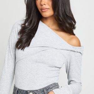 Ribbed Twist Asymmetric Bodysuit