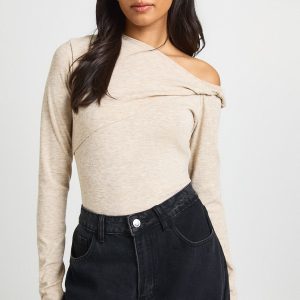 Ribbed Twist Asymmetric Bodysuit