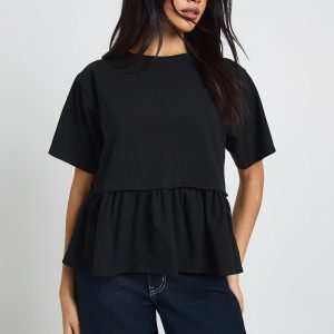 Double Layer Peplum Hem Boxy T-Shirt