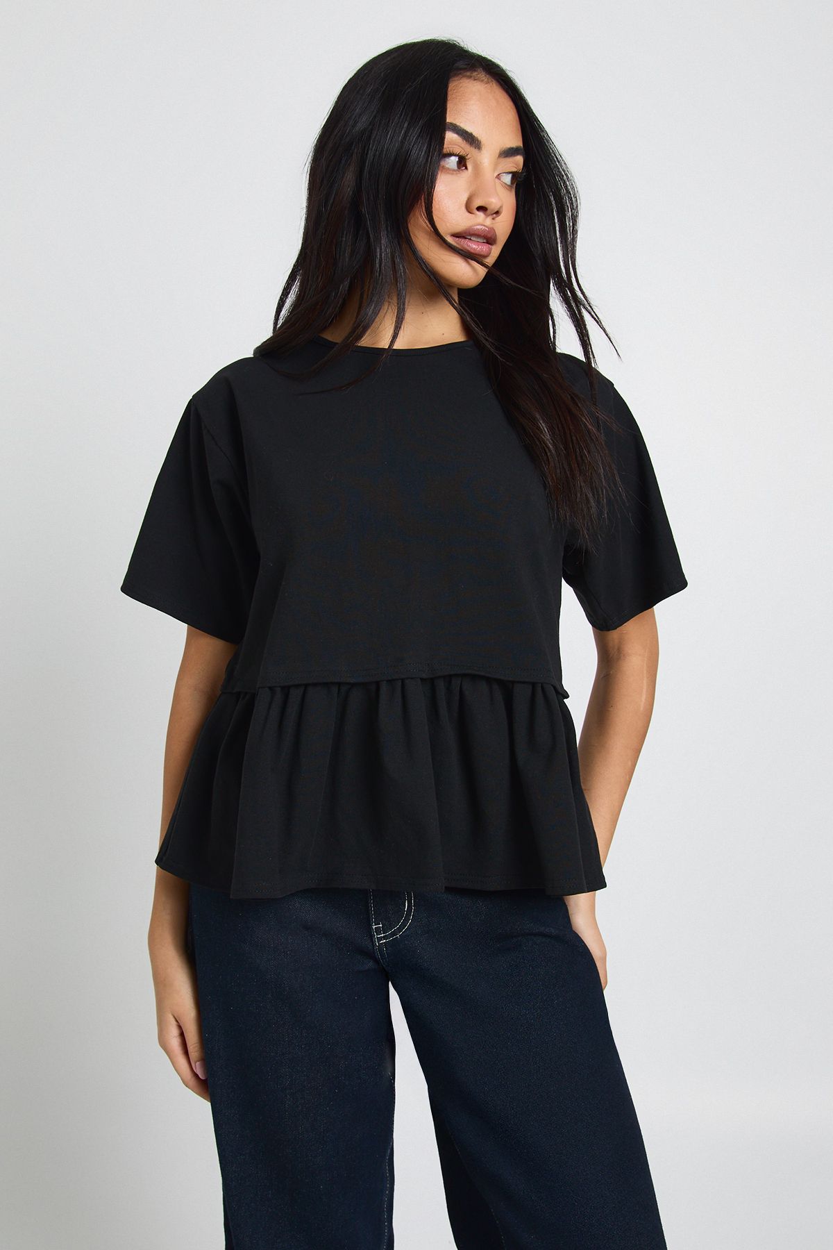 Double Layer Peplum Hem Boxy T-Shirt