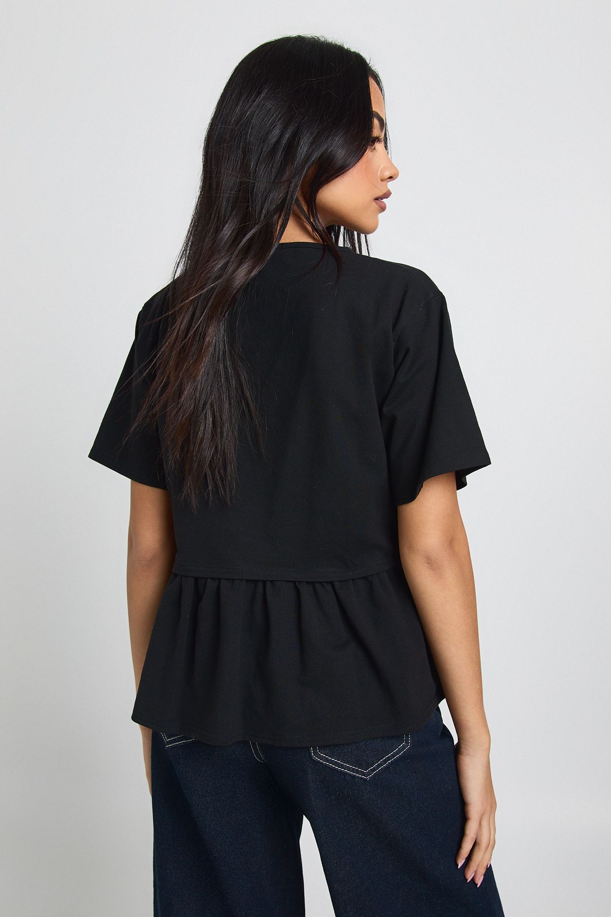 Double Layer Peplum Hem Boxy T-Shirt - Image 2