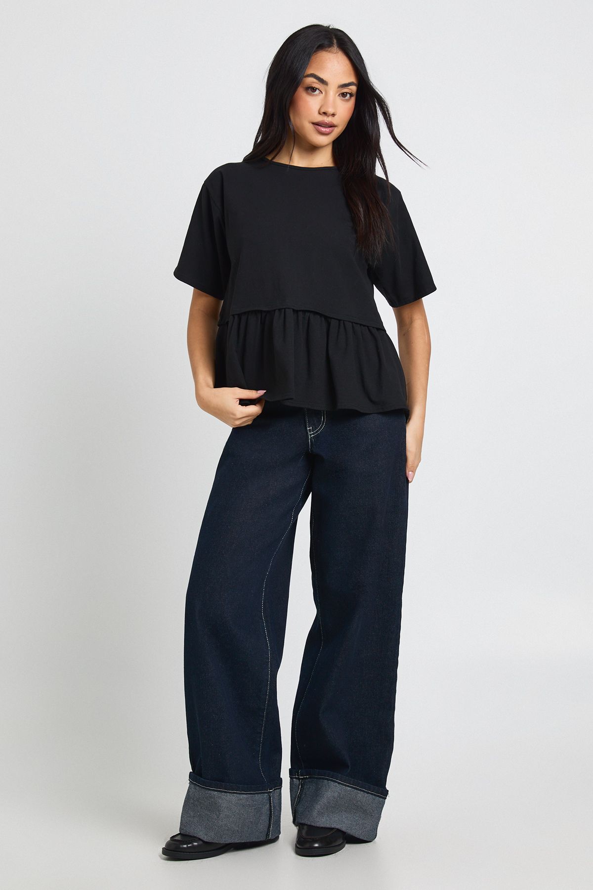 Double Layer Peplum Hem Boxy T-Shirt - Image 3