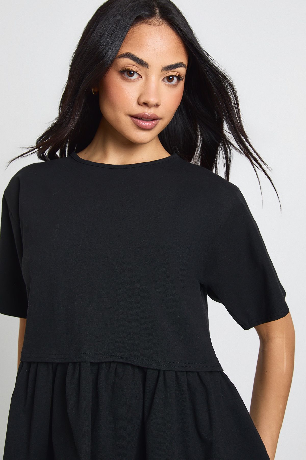 Double Layer Peplum Hem Boxy T-Shirt - Image 4