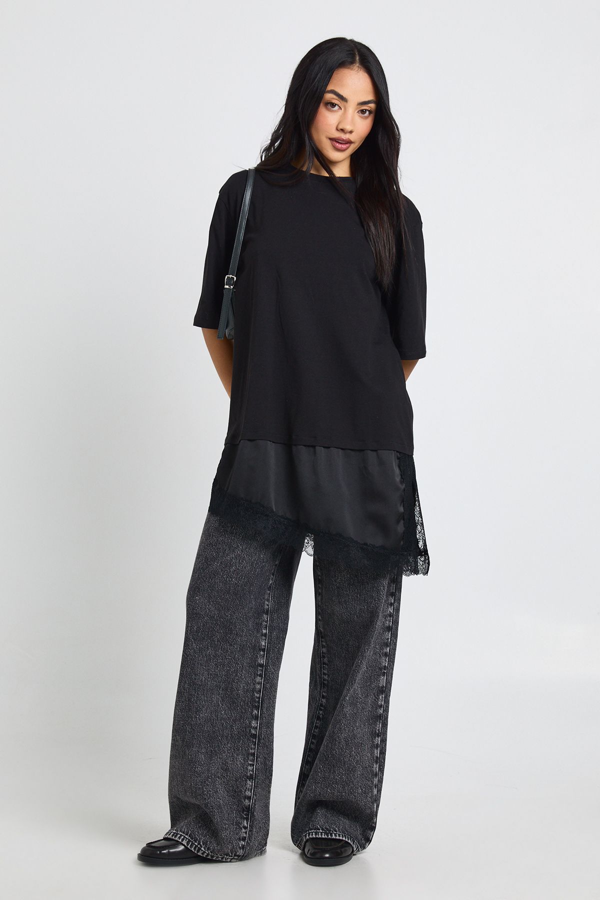 Contrast Lace Satin Underlayer T-Shirt