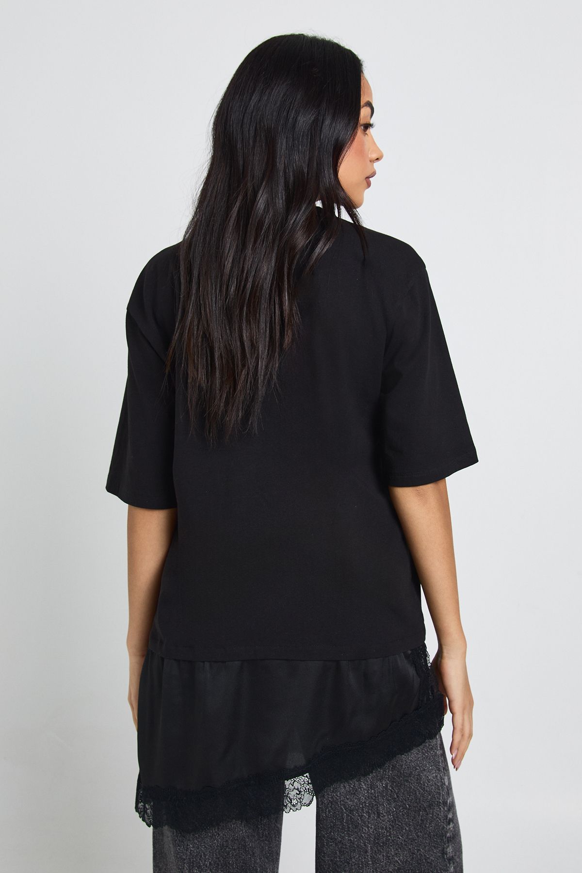 Contrast Lace Satin Underlayer T-Shirt - Image 2