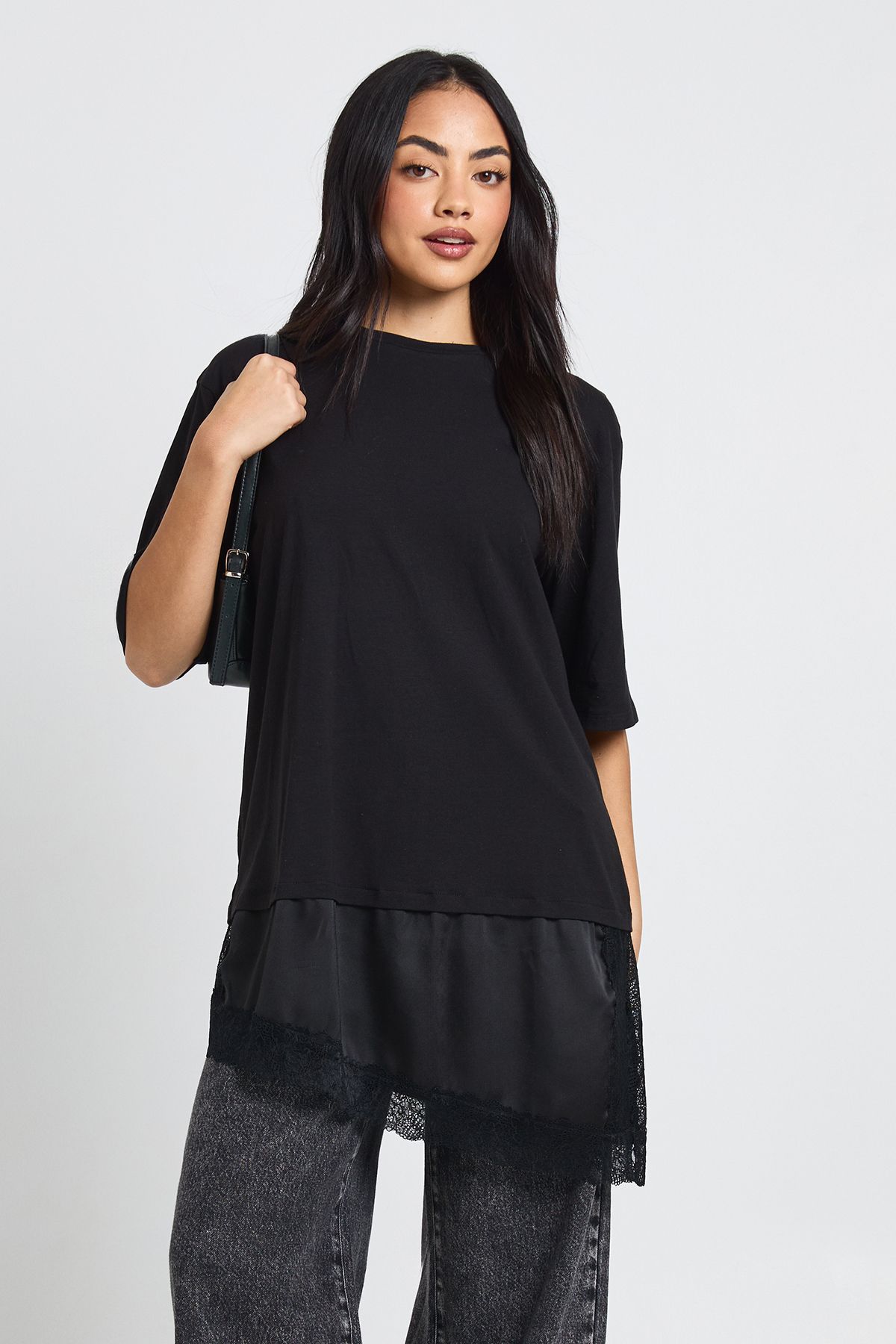 Contrast Lace Satin Underlayer T-Shirt - Image 3