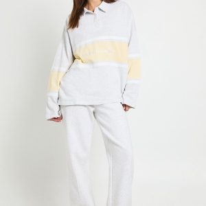 Embroidered Contrast Panel Rugby Top