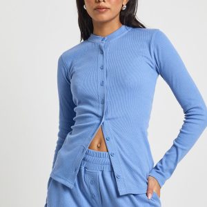 Rib Button Through Top