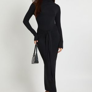 Marl Long Sleeve Tie Waist Midaxi Dress