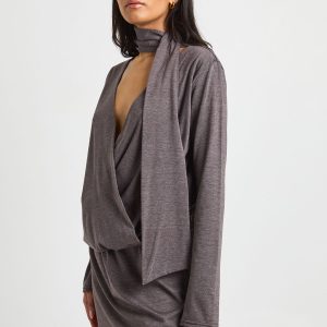 Marl Scarf Detail Wrap Skater Dress