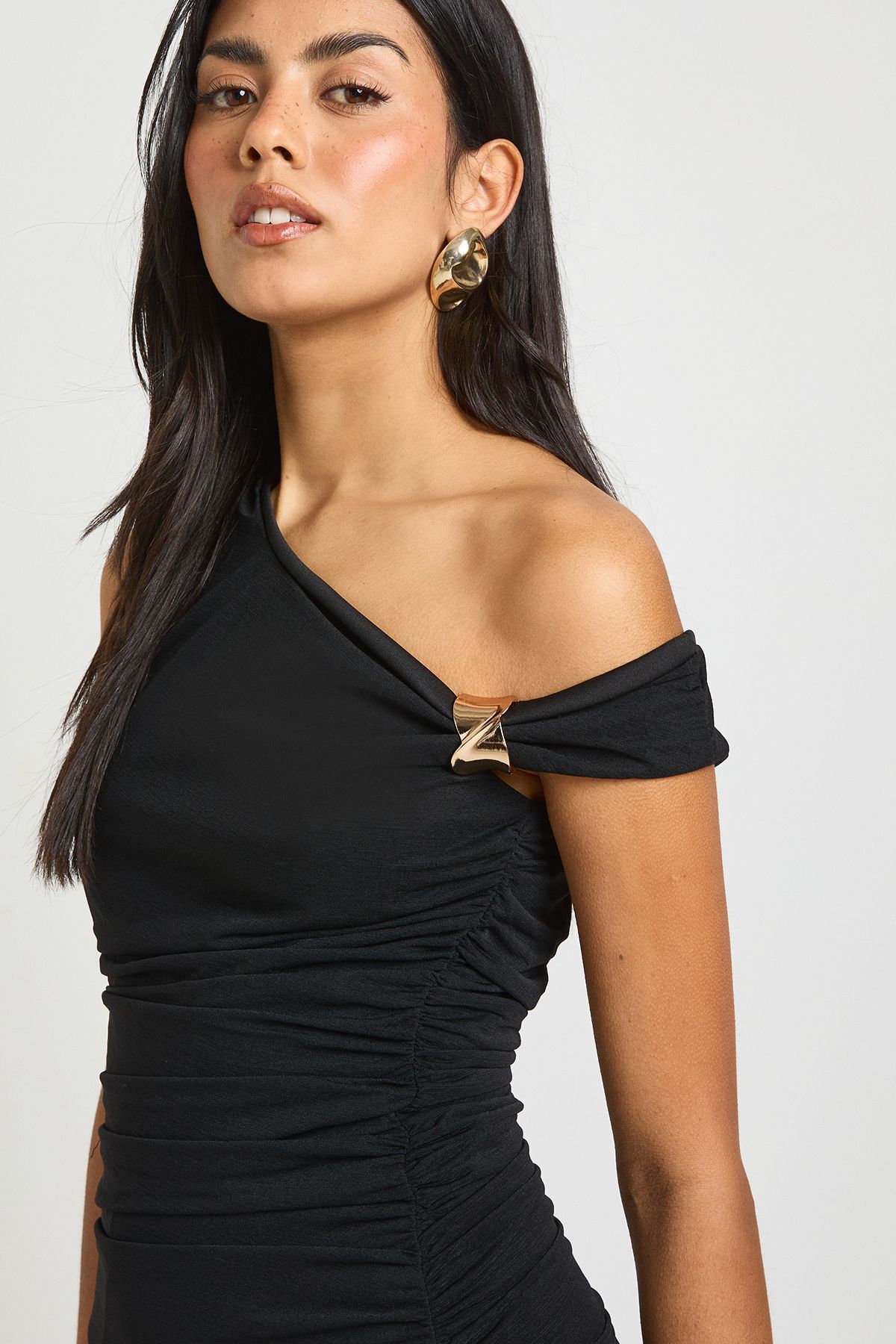 Asymmetric Trim Detail Drape Mini Dress - Image 4
