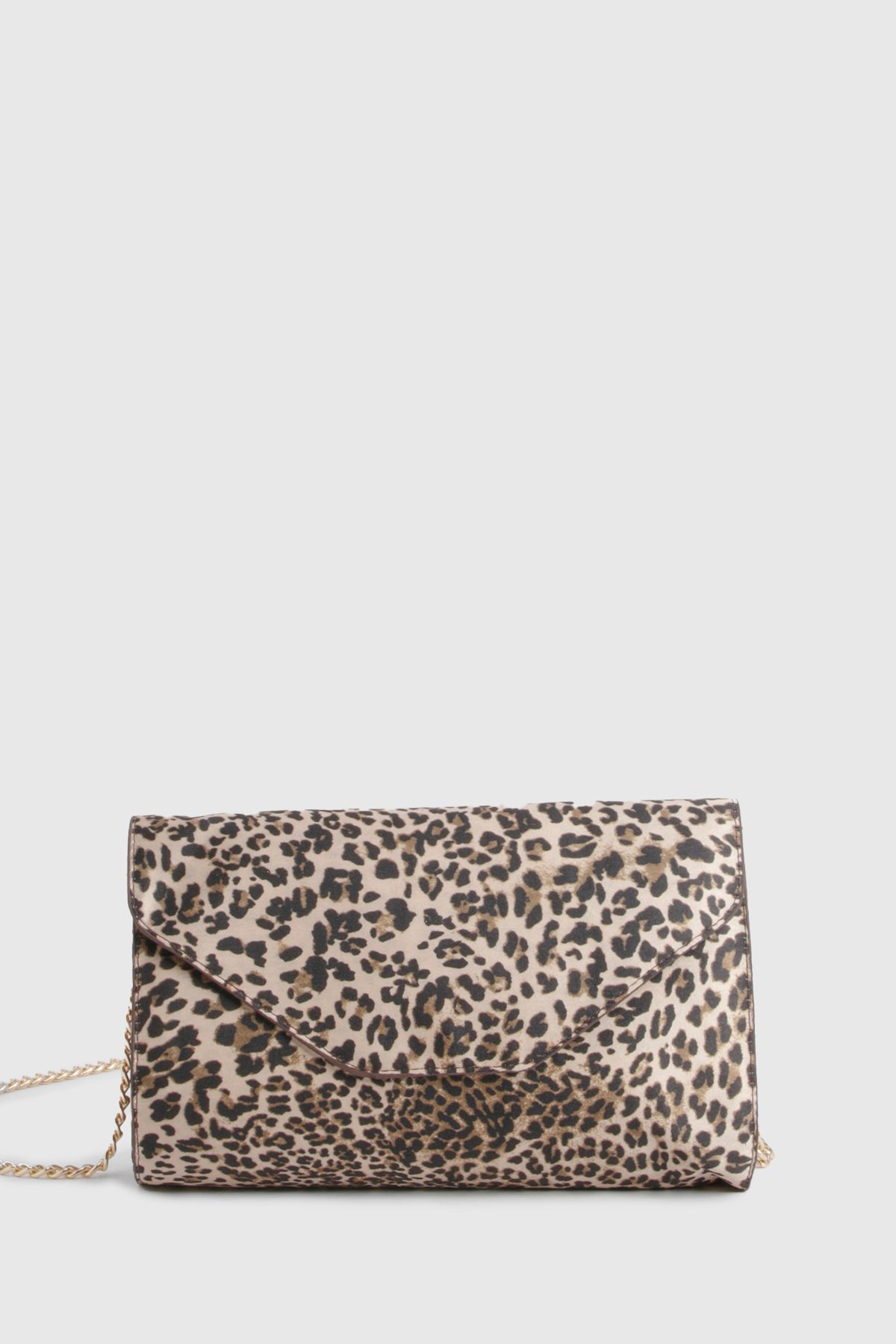 Leopard Print Satin Fold Over Structured Clutch Bag - Image 2