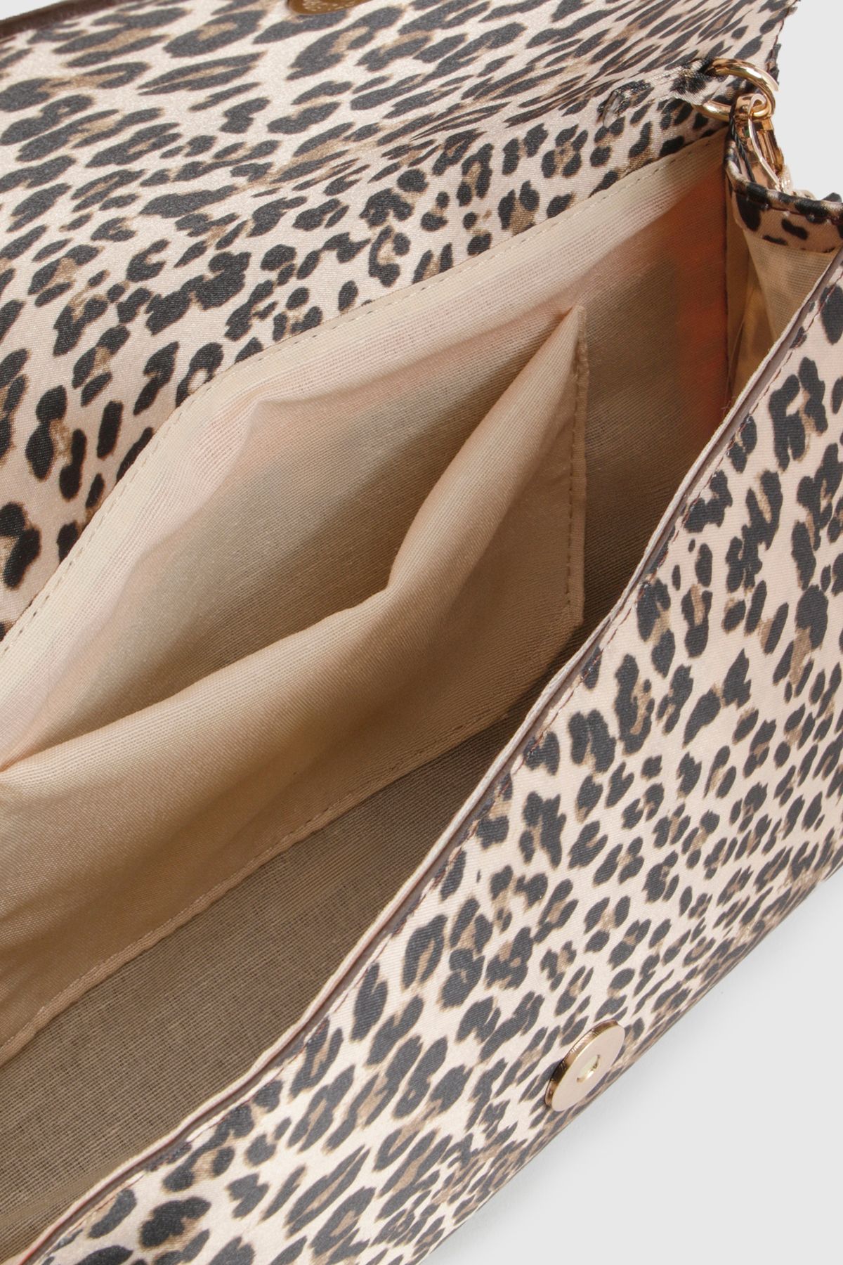 Leopard Print Satin Fold Over Structured Clutch Bag - Image 4