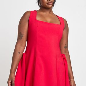 Plus Square Neck Full Skirt Mini Dress