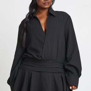 Plus Textured Ruched Frill Skirt Mini Dress
