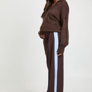 Maternity Contrast Side Stripe Wide Leg Trousers