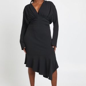 Plus Asymmetric Plunge Midi Dress