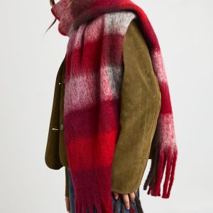 Oversized Checked Tassel Fluffy Scarf