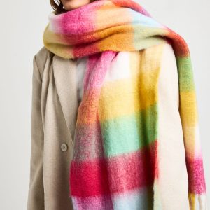 Contrast Checked Knitted Chunky Tassel Scarf