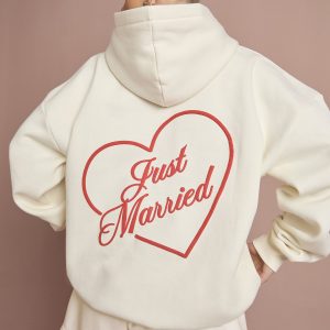 Just Married Puff Print Oversized Hoodie