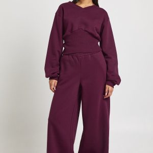 V Neck Deep Waist Sweatshirt Tracksuit