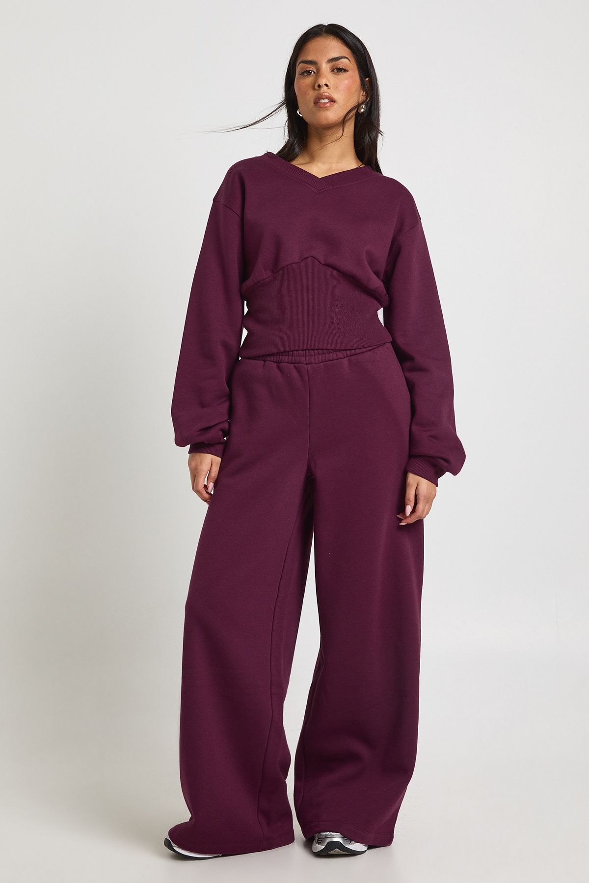 V Neck Deep Waist Sweatshirt Tracksuit