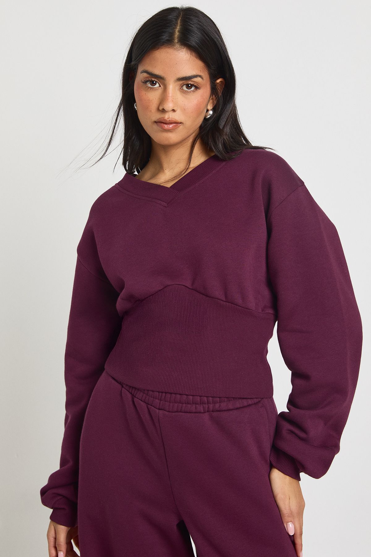 V Neck Deep Waist Sweatshirt Tracksuit - Image 3